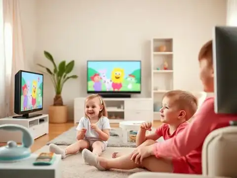 Young children happily watching kids cartoons and family shows on MSS Prime IPTV